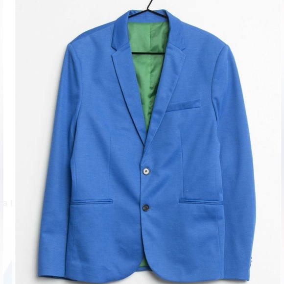 Zara Men’s Basic Blue Two Button Blazer Jacket Size Large - Picture 1 of 9